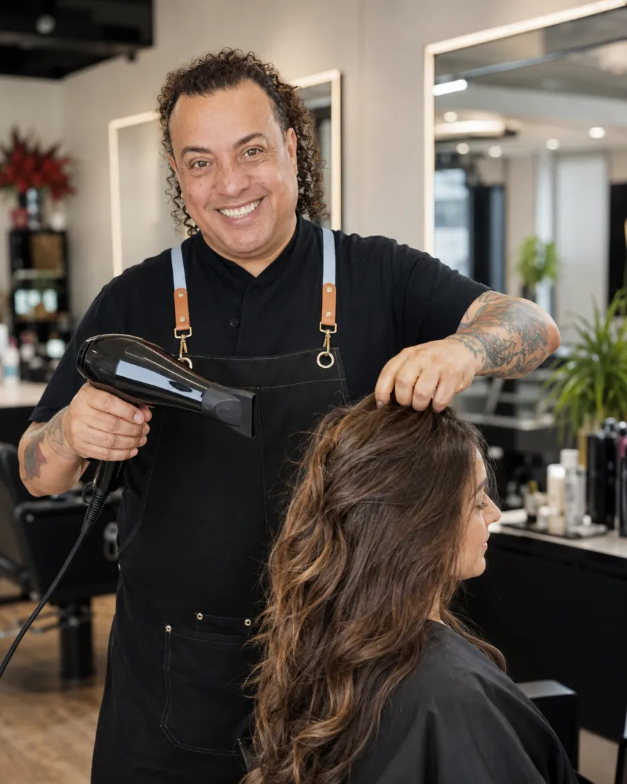 Charly Estilista haciendo un blowout profesional en Austell, GA