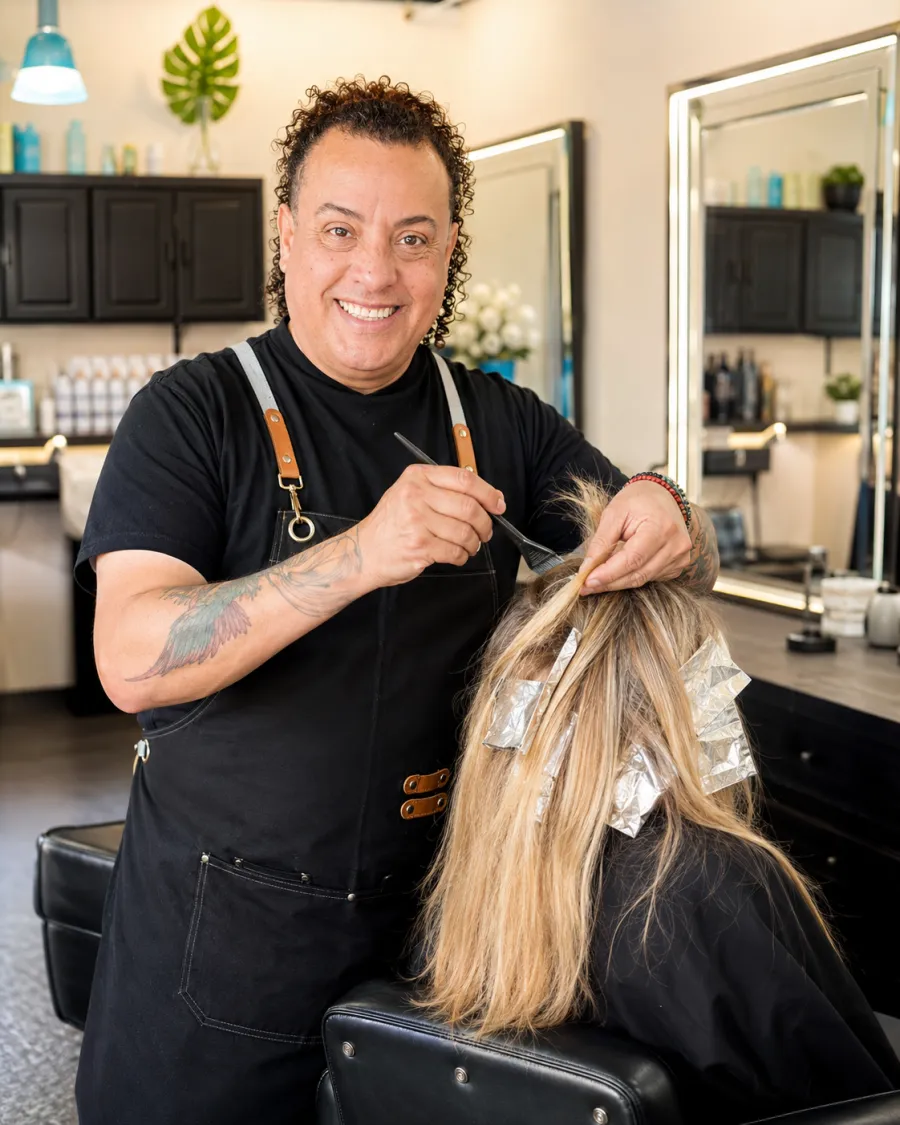 Charly Estilista colocando foils para un balayage, Austell GA